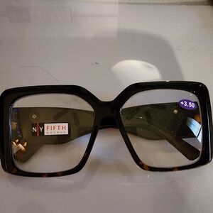 NY FIFTH Avenue Black Oversized Square Reading  Glasses 3.50 Strength